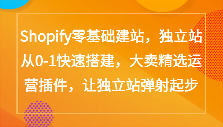 Shopify零基础建站，独立站从0-1快速搭建，大卖精选运营插件，让独立站弹射起步-副业网创