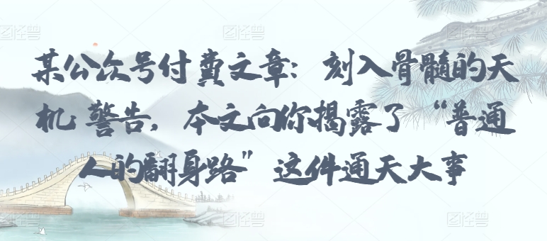 某公众号付费文章：刻入骨髓的天机: 警告，本文向你揭露了 “普通人的翻身路” 这件通天大事-副业网创