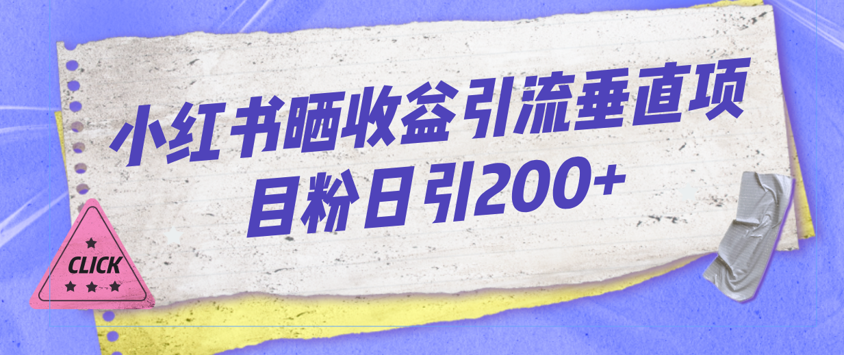 小红书晒收益图引流垂直项目粉日引200+-副业网创
