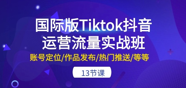 国际版Tiktok抖音运营流量实战班：账号定位/作品发布/热门推送/等等-13节-副业网创
