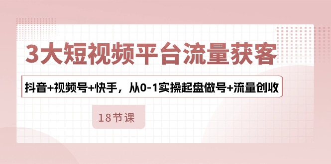 （10778期）3大短视频平台流量获客，抖音+视频号+快手，从0-1实操起盘做号+流量创收-副业网创