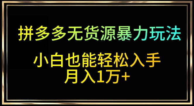 拼多多无货源暴力玩法，全程干货，小白也能轻松入手，月入1万+-副业网创