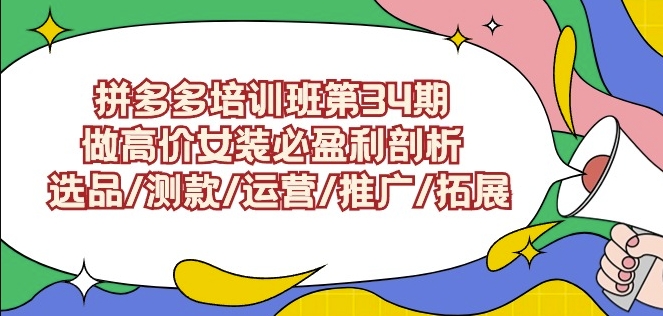 拼多多培训班第34期：做高价女装必盈利剖析选品/测款/运营/推广/拓展-副业网创
