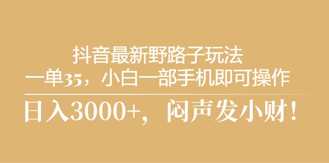 （10766期）抖音最新野路子玩法，一单35，小白一部手机即可操作，，日入3000+，闷…-副业网创