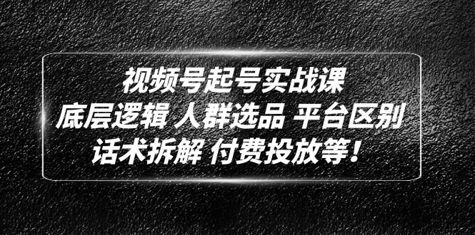 视频号起号实战课：底层逻辑 人群选品 平台区别 话术拆解 付费投放等！-副业网创