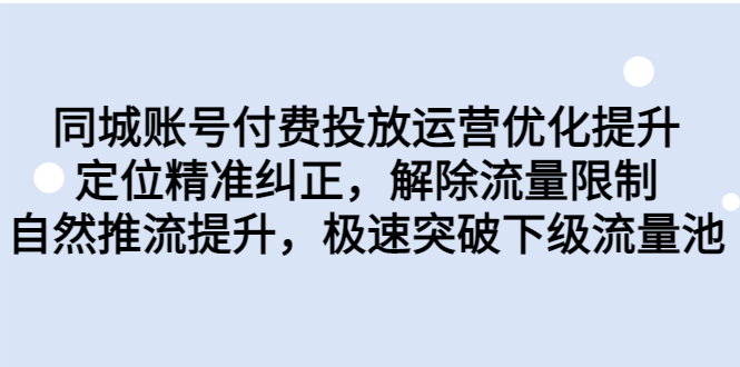 同城账号付费投放优化提升，定位精准纠正，解除流量限制，自然推流提…-副业网创