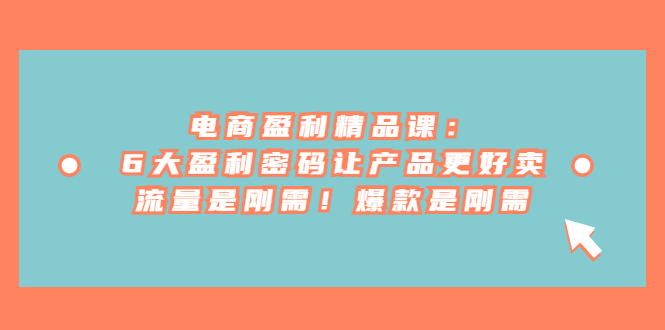 电商 盈利精品课：6大盈利 密码让产品更好卖，流量是刚需！爆款是刚需-副业网创