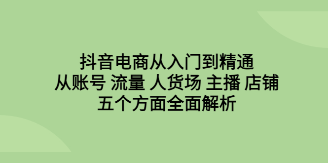 抖音电商从入门到精通，从账号 流量 人货场 主播 店铺五个方面全面解析-副业网创
