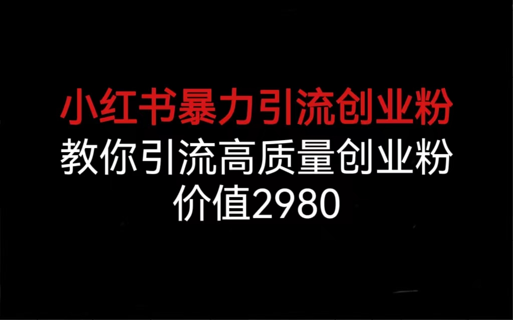 小红书暴力引流创业粉，教你引流高质量创业粉，价值2980-副业网创
