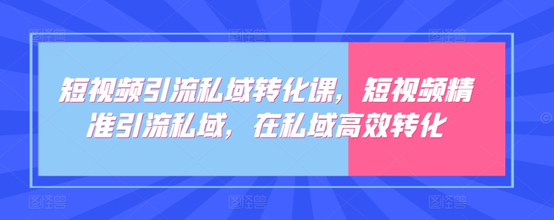 短视频引流私域转化课，短视频精准引流私域，在私域高效转化-副业网创