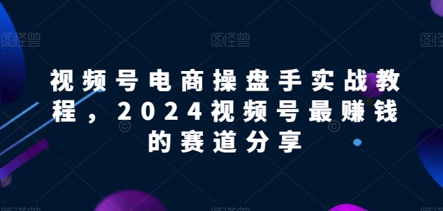 视频号电商实战教程，2024视频号最赚钱的赛道分享-副业网创