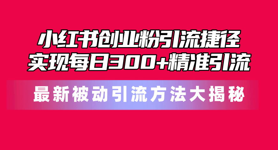 （10692期）小红书创业粉引流捷径！最新被动引流方法大揭秘，实现每日300+精准引流-副业网创