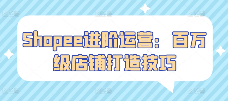 Shopee进阶运营：百万级店铺打造技巧-副业网创