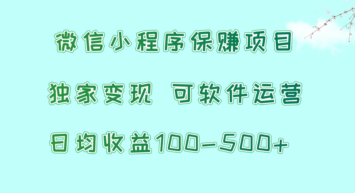 微信小程序保赚项目，日均收益100~500+，独家变现，可软件运营-副业网创