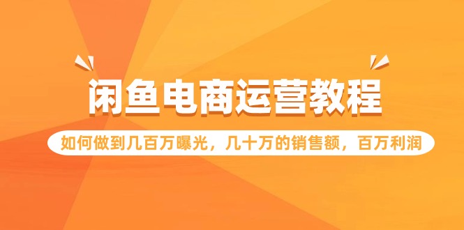 闲鱼电商运营教程：如何做到几百万曝光，几十万的销售额，百万利润-副业网创