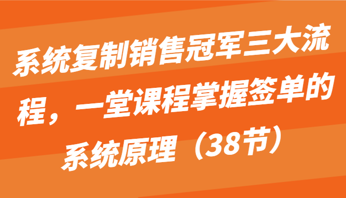系统复制销售冠军三大流程，一堂课程掌握签单的系统原理（38节）-副业网创