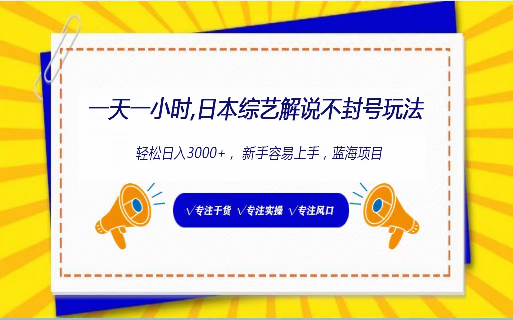 日本综艺解说不封号玩法，轻松日入1000+，全新赛道-副业网创