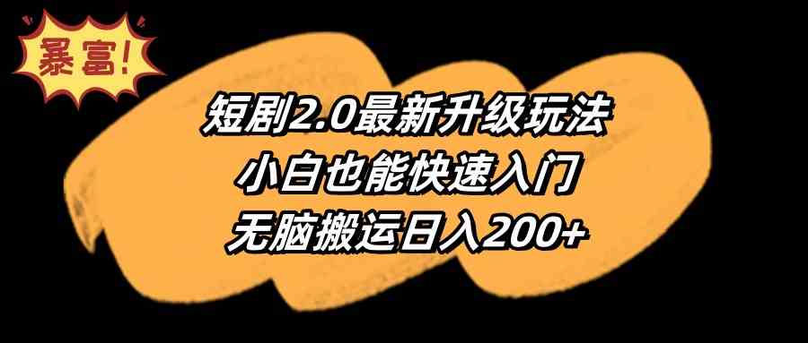 （9375期）短剧2.0最新升级玩法，小白也能快速入门，无脑搬运日入200+-副业网创
