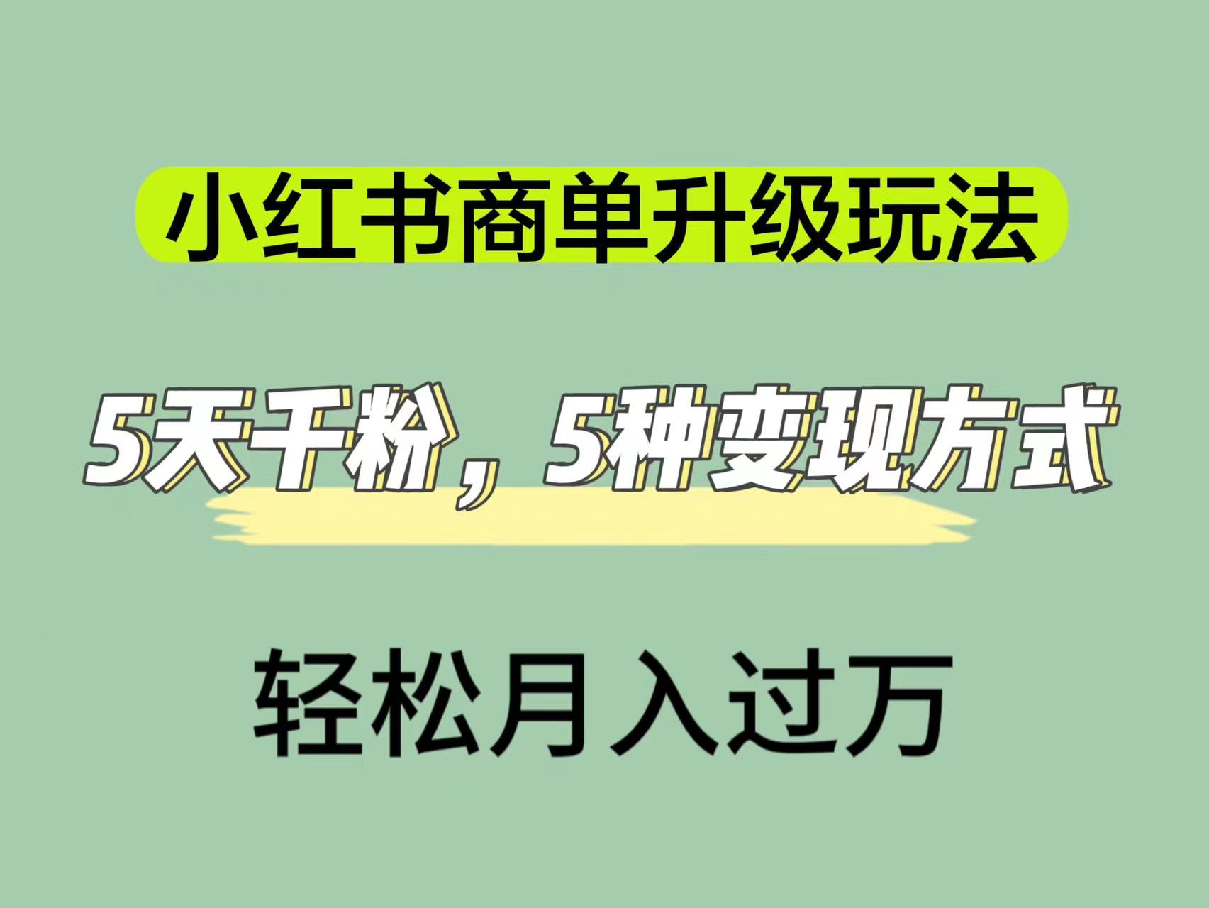 小红书商单升级玩法，5天千粉，5种变现渠道，轻松月入1万+-副业网创