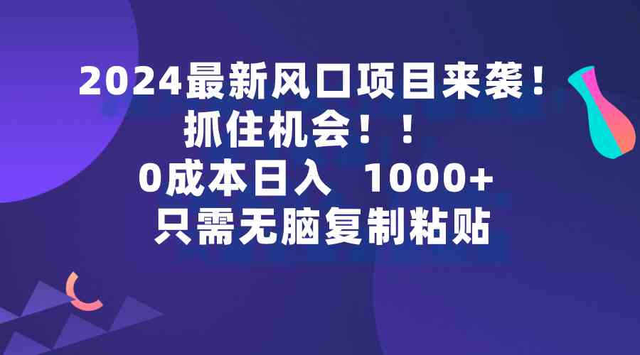 （9899期）2024最新风口项目来袭，抓住机会，0成本一部手机日入1000+，只需无脑复…-副业网创