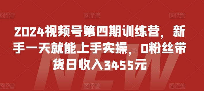 2024视频号第四期训练营，新手一天就能上手实操，0粉丝带货日收入3455元-副业网创