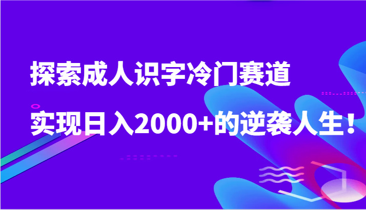 探索成人识字冷门赛道，实现日入2000+的逆袭人生！-副业网创