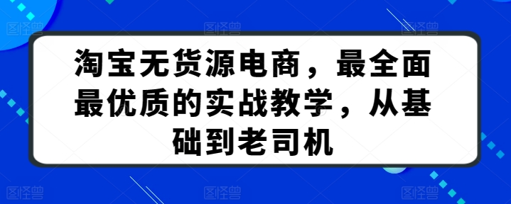 淘宝无货源电商，最全面最优质的实战教学，从基础到老司机-副业网创