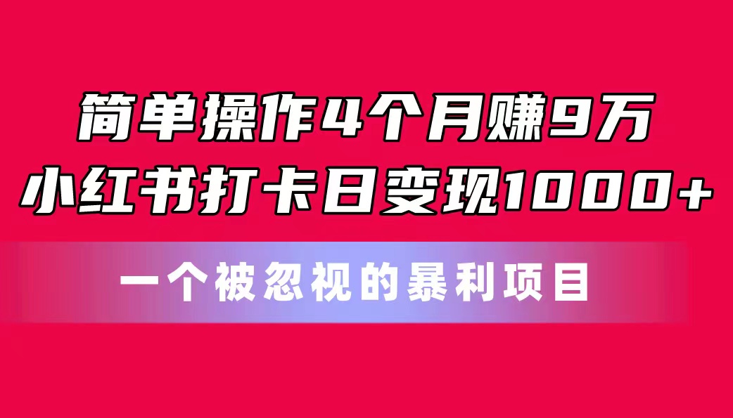 简单操作4个月赚9万！小红书打卡日变现1000+！一个被忽视的暴力项目-副业网创