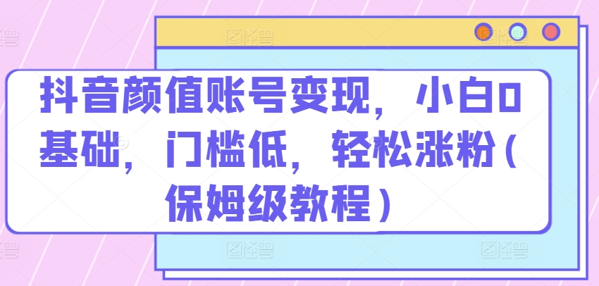 抖音颜值账号变现，小白0基础，门槛低，​轻松涨粉(保姆级教程)-副业网创