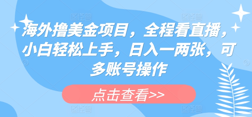 海外撸美金项目，全程看直播，小白轻松上手，日入一两张，可多账号操作-副业网创