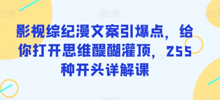 影视综纪漫文案引爆点，给你打开思维醍醐灌顶，255种开头详解课-副业网创