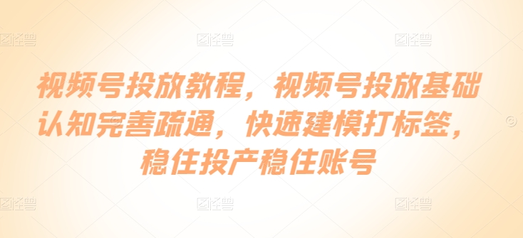 视频号投放教程，​视频号投放基础认知完善疏通，快速建模打标签，稳住投产稳住账号-副业网创