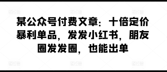 某公众号付费文章：十倍定价暴利单品，发发小红书，朋友圈发发圈，也能出单-副业网创