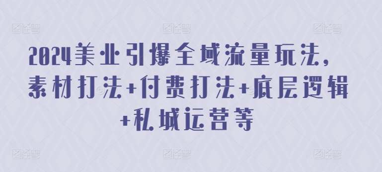 2024美业引爆全域流量玩法，素材打法 付费打法 底层逻辑 私城运营等-副业网创