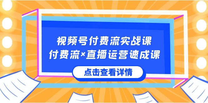 视频号付费流实战课，付费流×直播运营速成课，让你快速掌握视频号核心运..-副业网创