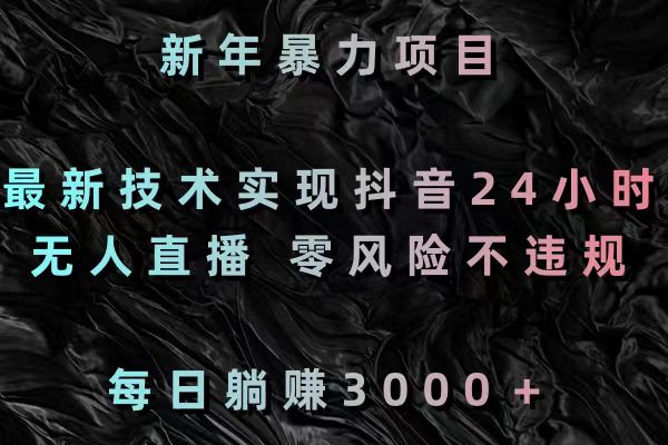 新年暴力项目，最新技术实现抖音24小时无人直播 零风险不违规 每日躺赚3000-副业网创