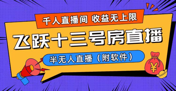 爆火飞跃十三号房半无人直播，一场直播上千人，日入过万！（附软件）-副业网创