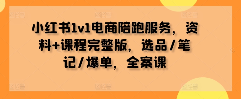 小红书1v1电商陪跑服务，资料+课程完整版，选品/笔记/爆单，全案课-副业网创