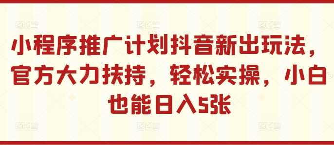 小程序推广计划抖音新出玩法，官方大力扶持，轻松实操，小白也能日入5张【揭秘】-副业网创