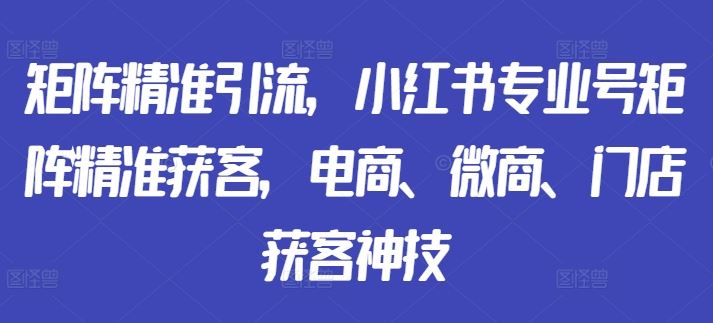 矩阵精准引流，小红书专业号矩阵精准获客，电商、微商、门店获客神技-副业网创