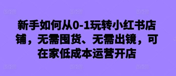 新手如何从0-1玩转小红书店铺，无需囤货、无需出镜，可在家低成本运营开店-副业网创