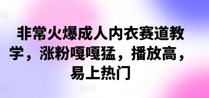 非常火爆成人内衣赛道教学，​涨粉嘎嘎猛，播放高，易上热门-副业网创