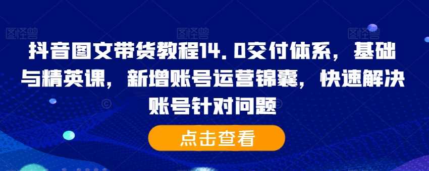 抖音图文带货教程14.0交付体系，基础与精英课，新增账号运营锦囊，快速解决账号针对问题-副业网创