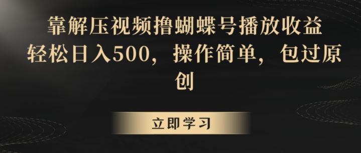 靠解压视频撸蝴蝶号播放收益，轻松日入500，操作简单，包过原创【揭秘】-副业网创