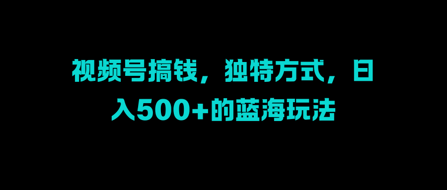 视频号搞钱，独特方式，日入500+的蓝海玩法-副业网创