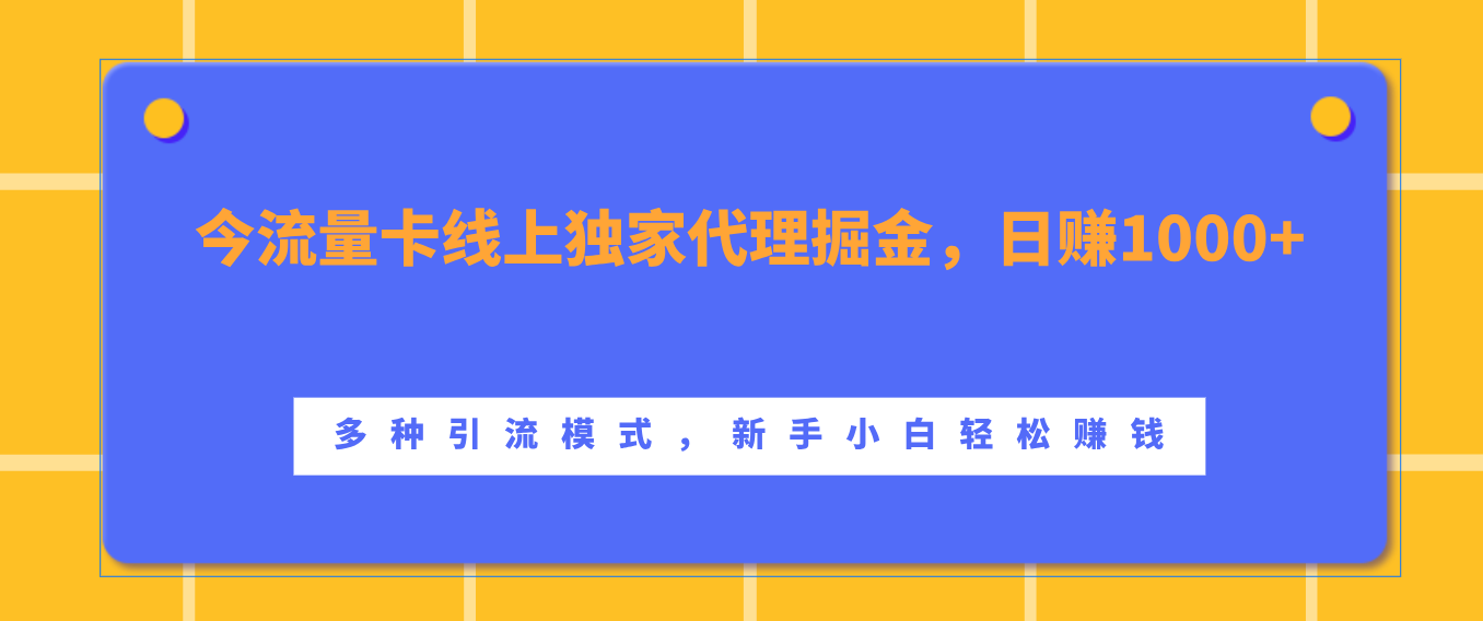 流量卡线上独家代理掘金，日赚1000+ ，多种引流模式，新手小白轻松赚钱-副业网创