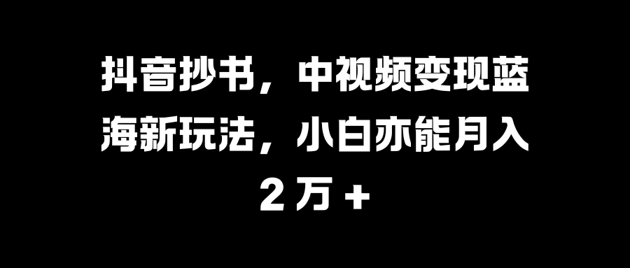 抖音抄书，中视频变现蓝海新玩法，小白亦能月入 2 万 +-副业网创