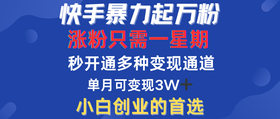 快手暴力起万粉，涨粉只需一星期！多种变现模式-副业网创