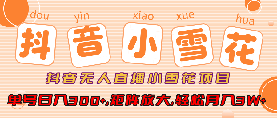 抖音无人直播，小雪花项目，单号日入300+,矩阵放大,轻松月入3W+-副业网创