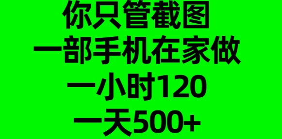 你只管截图，一部手机在家做，一小时120，一天500+-副业网创